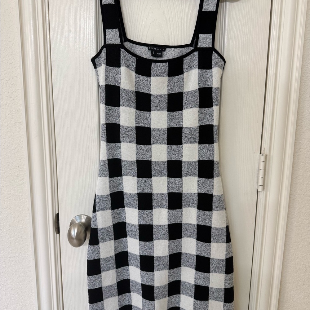 Theory Black and White Check Plaid Mini Dress